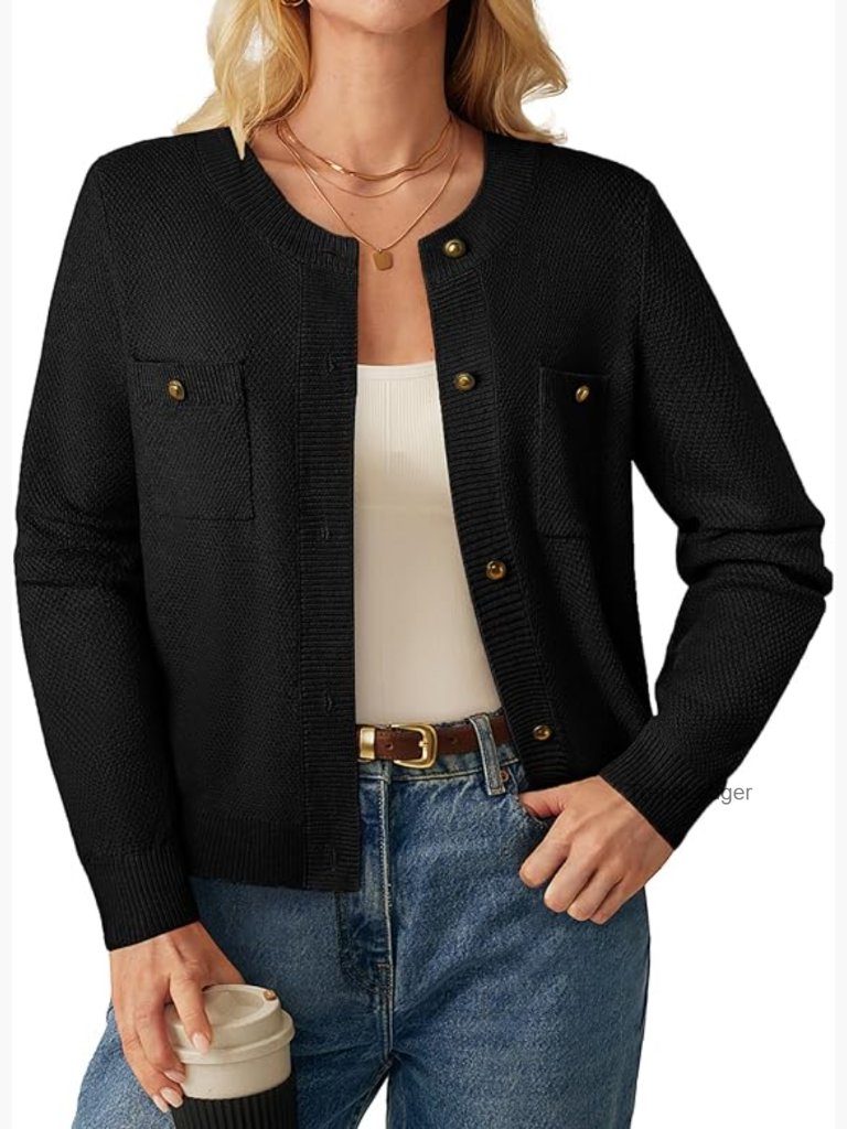 Tweed Cropped Cardigan Sweater With Buttons Knit Blazer
